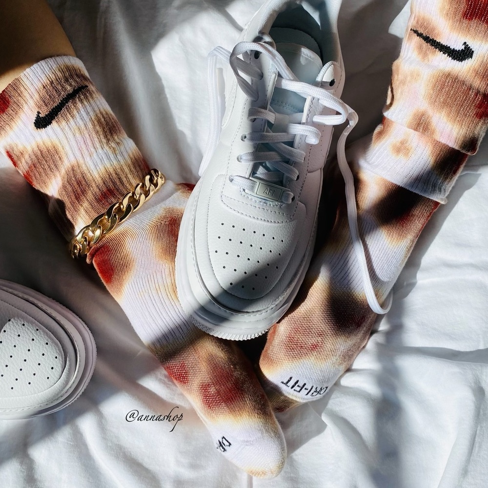 New Nike Maroon Tan Tie Dye Socks custom - Picture 2 of 8